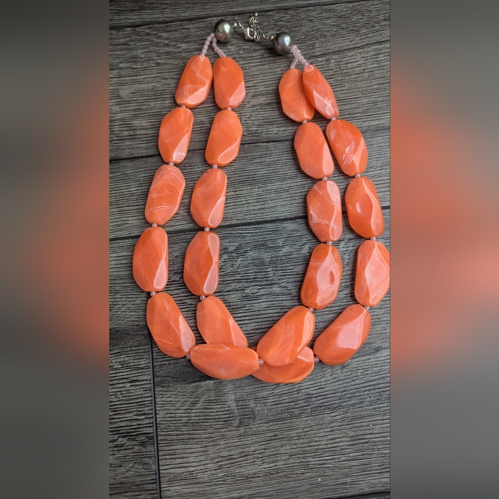 Large Orange Chunky Statement Necklace - image 1